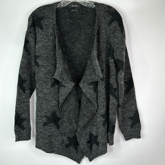 Miss Me Gray Wool Open Front Star Cardigan Sweater Size Small - Picture 1 of 9